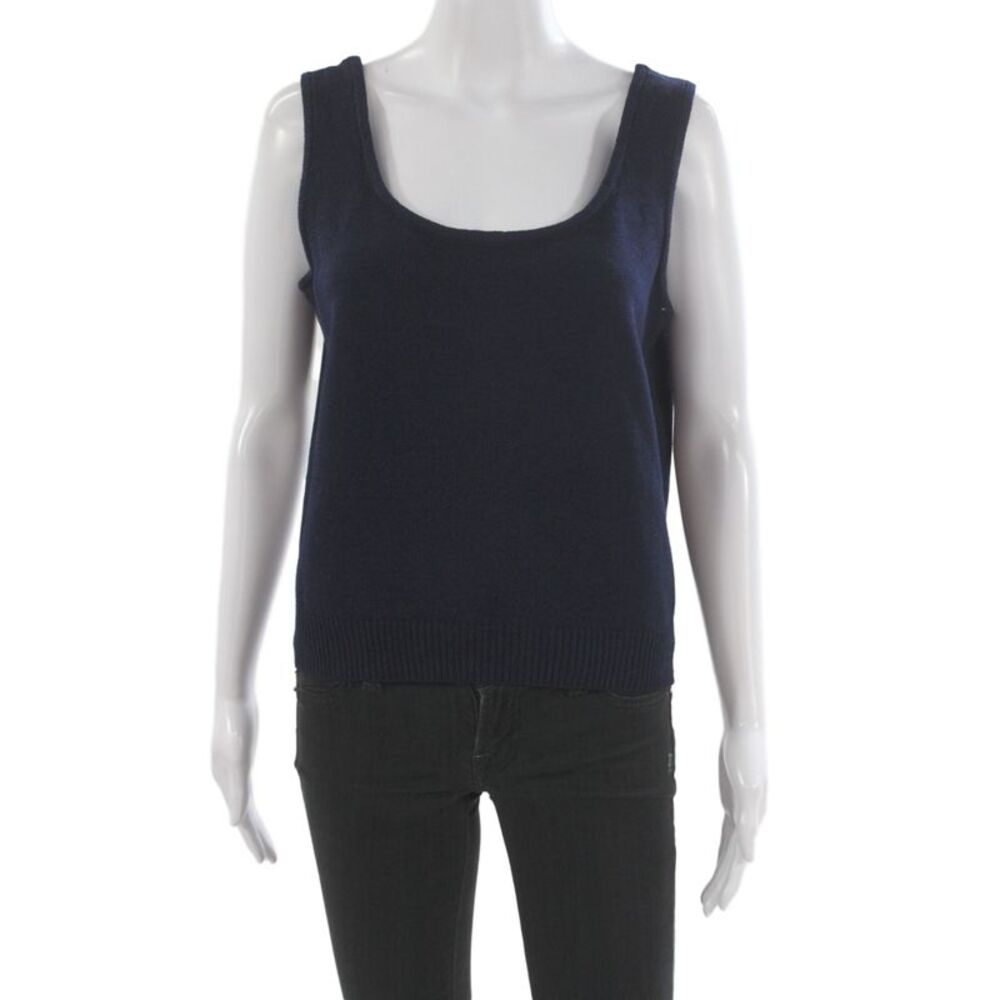 St. John Basics Women Basic Dark Blue Cotton Sleeveless Tank Round Neck Size M